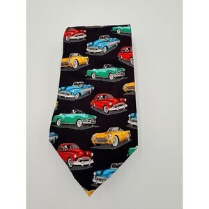Utopia Mens Vintage Classic Cars Necktie Black Retro Convertible Print Tie
